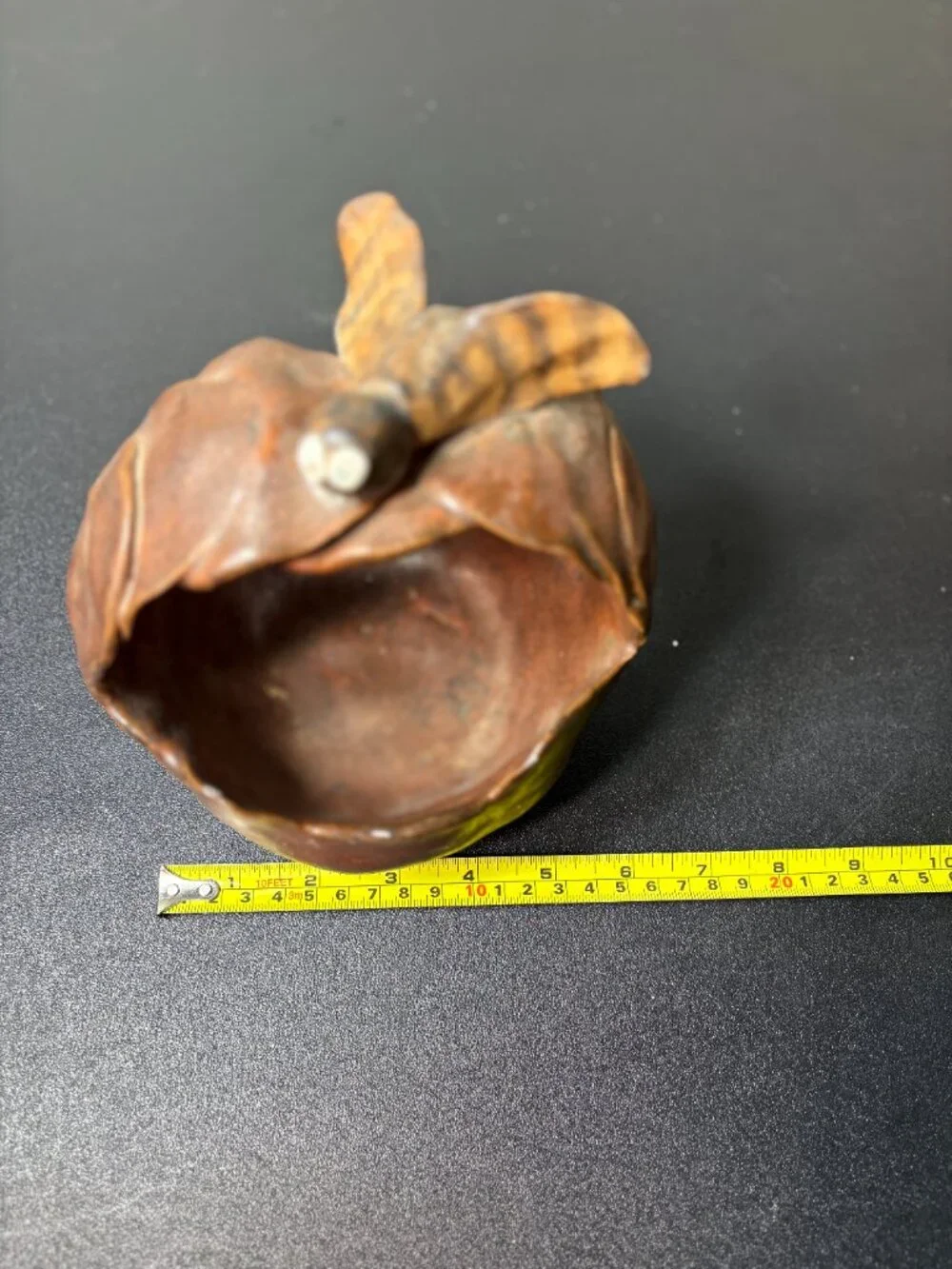 Vintage Primitive Handmade Ceramic Basket with Bumble Bee